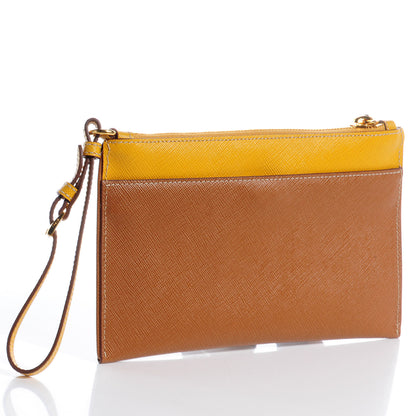 Prada Saffiano Bi-Color Wristlet Clutch Caramel Mimosa 3 of 8