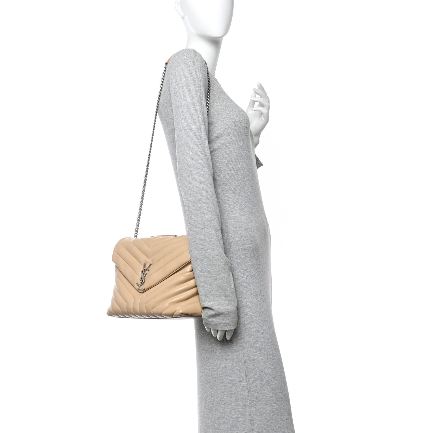 Saint Laurent Calfskin Y Quilted Monogram Medium Loulou Chain Satchel Nude Powder 2 of 15