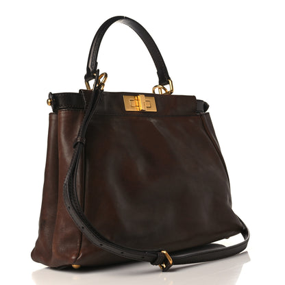 Fendi Vitello Morgan Fabric Jacquard Pequin Medium Iconic Satchel Moro Granada Black 3 of 11