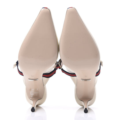 Gucci Malaga Kid Sylvie Web Cross Strap Mid-Heel Slides 36 Vintage White 5 of 9