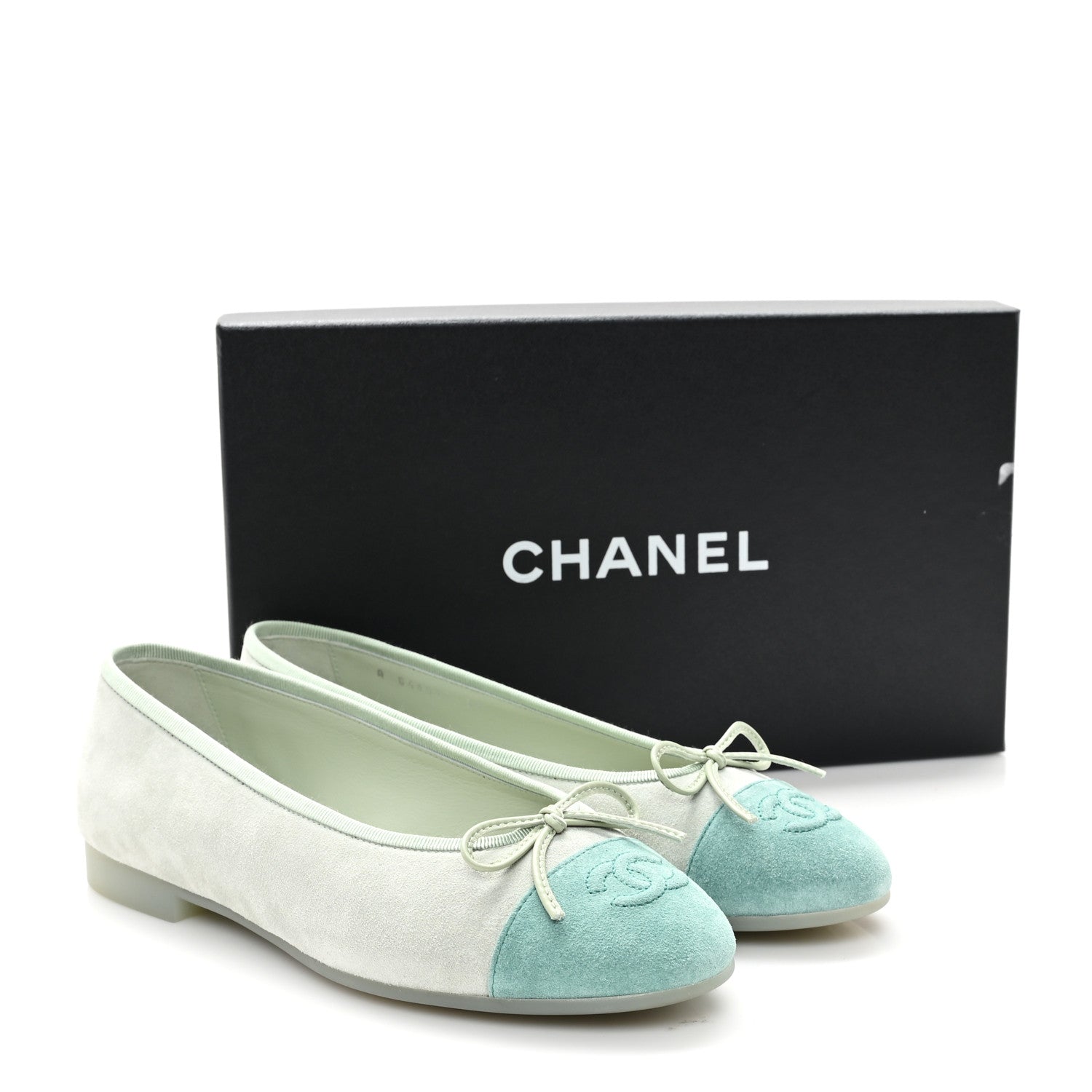 Chanel Suede Cap Toe CC Ballerina Flats 38 Light Green Green 10 of 10