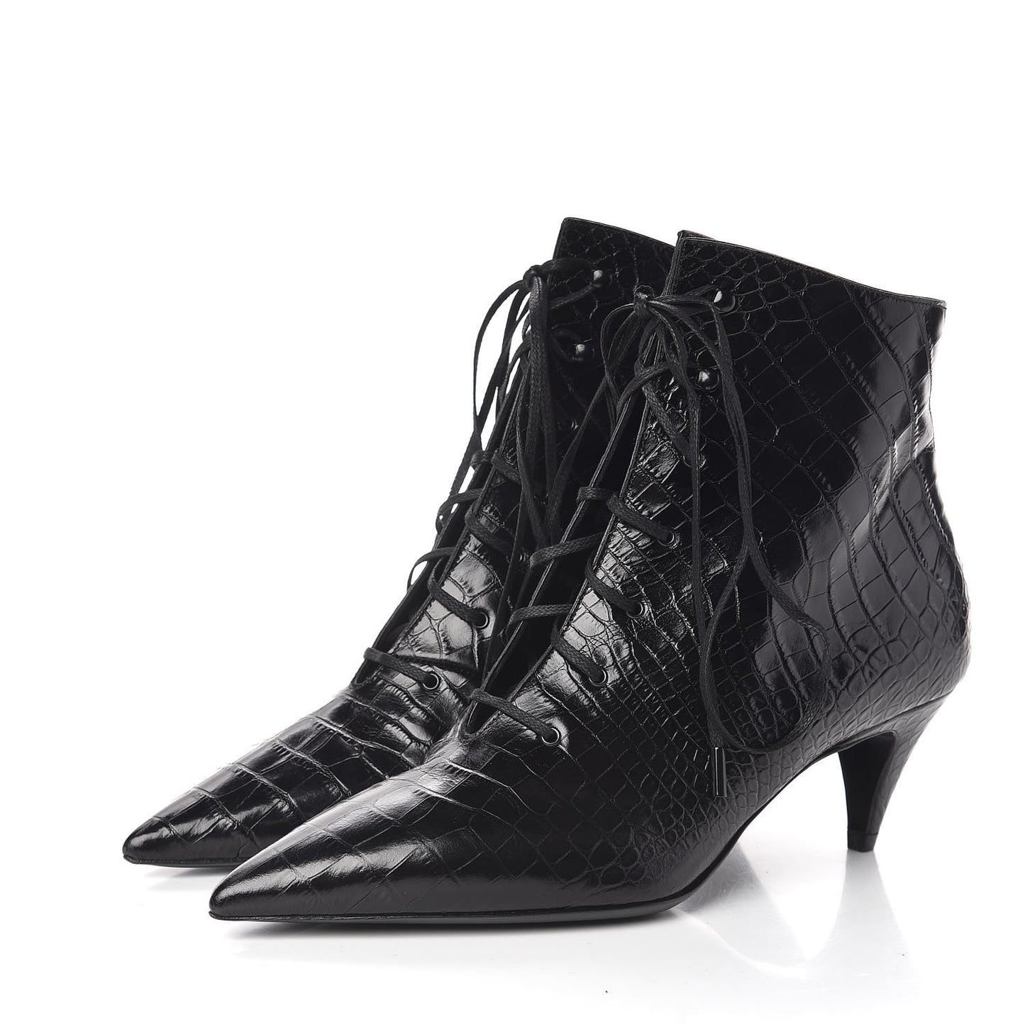 Crocodile Calfskin Charlotte Laced Boots 39.5 Black