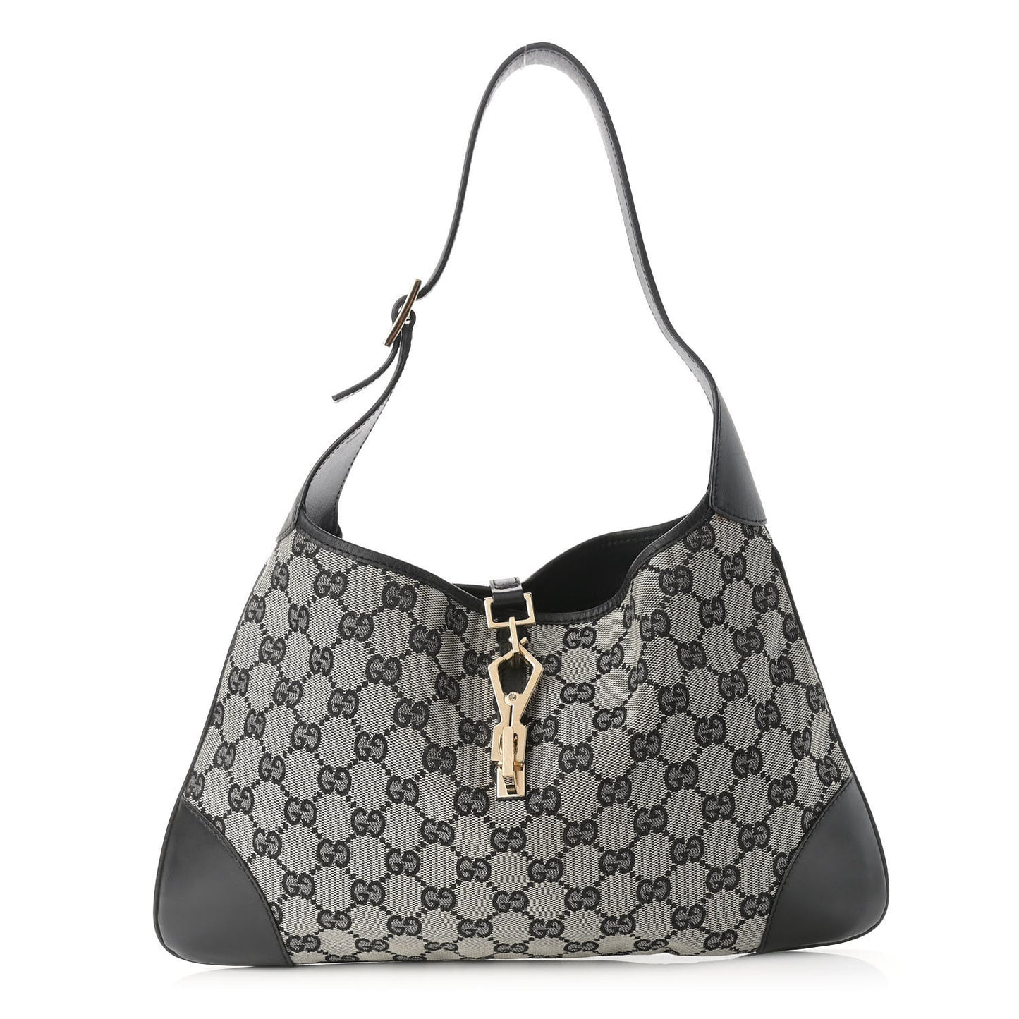 Monogram Lobster Clasp Jackie O Hobo Beige Black