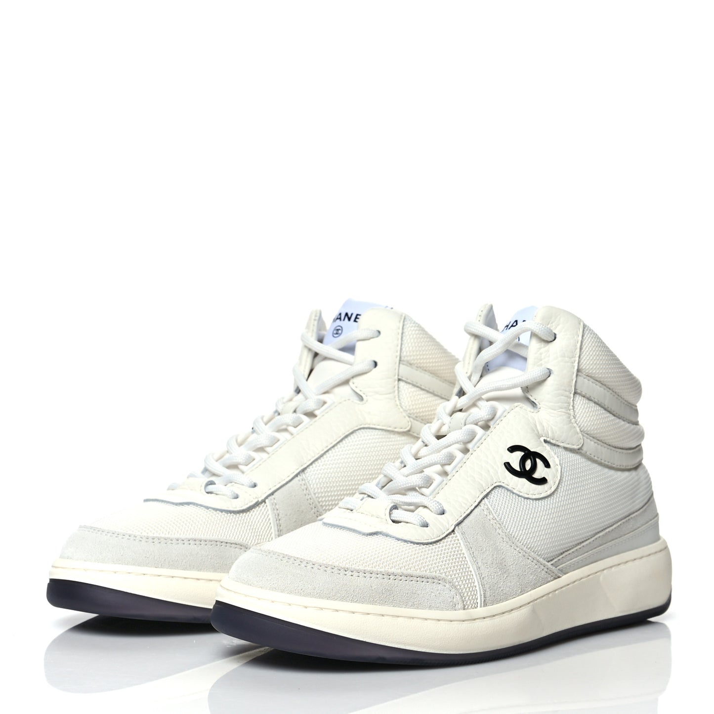 Suede Fabric Grained Calfskin Womens CC High Top Sneakers 38.5 White