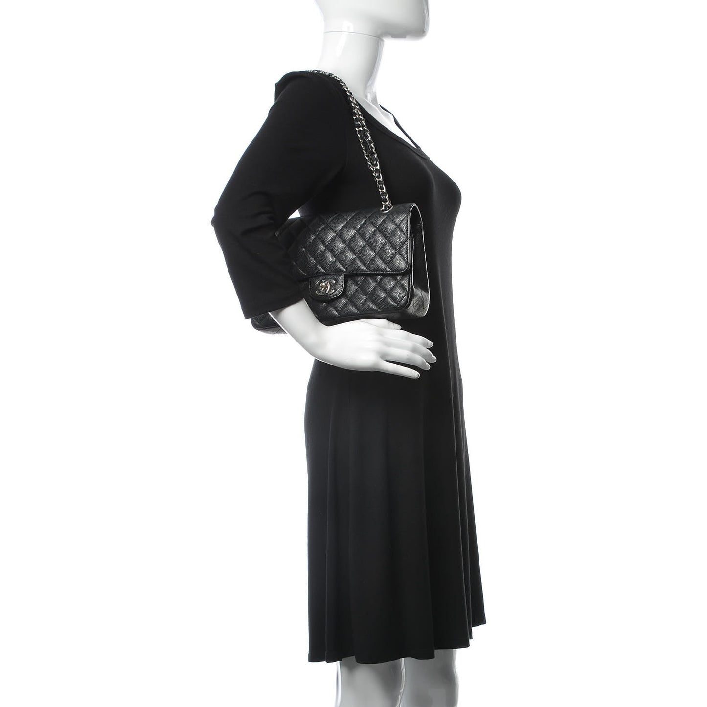 Caviar Quilted Medium Double Flap Black