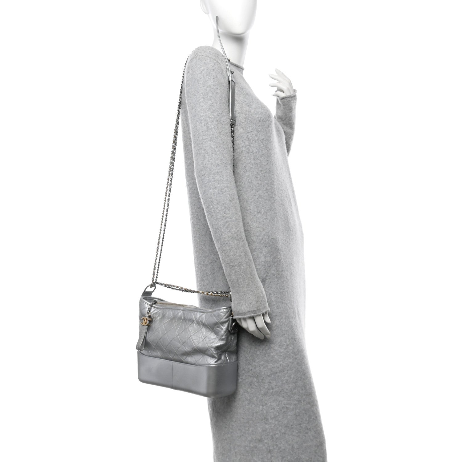 Chanel Metallic Aged Calfskin Quilted Medium Gabrielle Silver 2 of 11