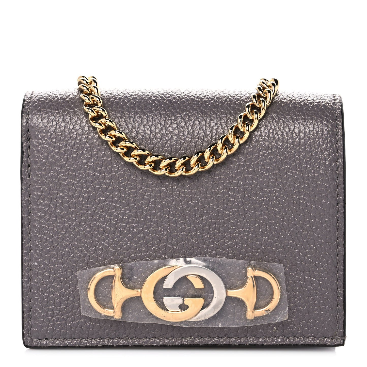 Grainy Calfskin Zumi Chain Card Case Wallet Dusty Grey