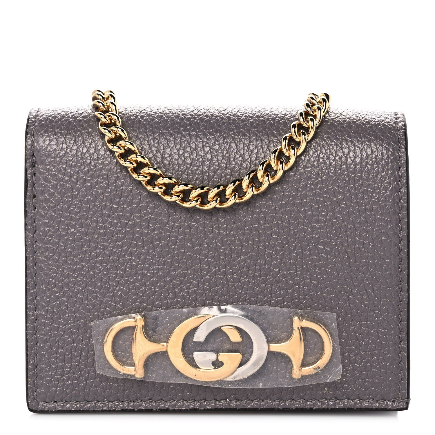 Gucci Grainy Calfskin Zumi Chain Card Case Wallet Dusty Grey 1 of 10