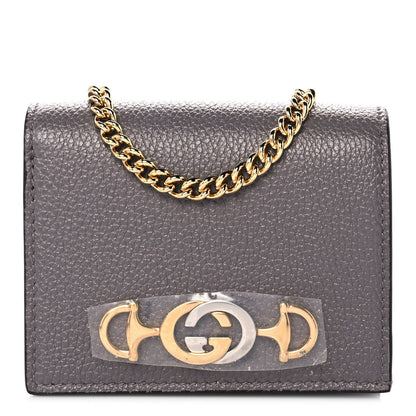 Gucci Grainy Calfskin Zumi Chain Card Case Wallet Dusty Grey 1 of 10