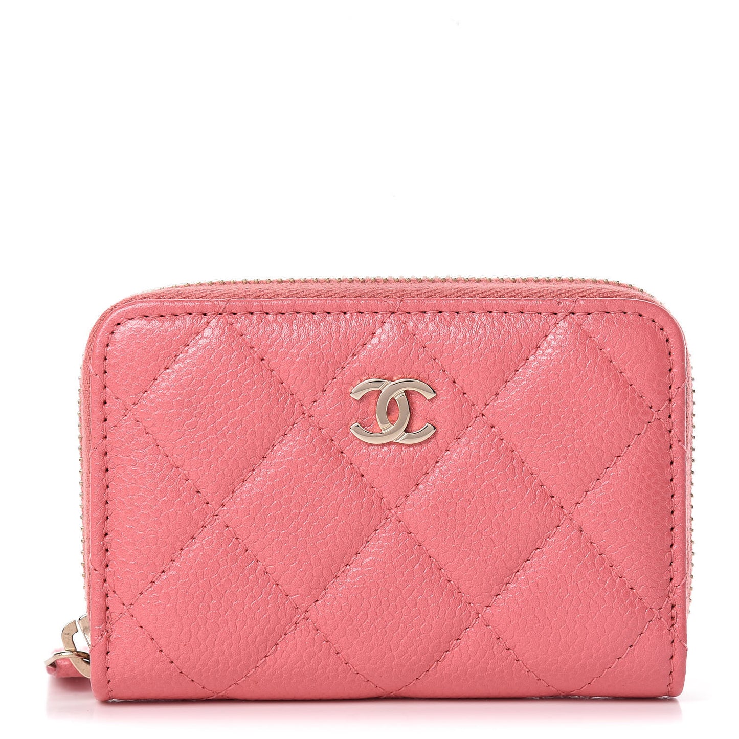 Metallic Caviar Quilted Zip Coin Purse Pink