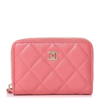 Chanel Metallic Caviar Quilted Zip Coin Purse Pink 1 of 10