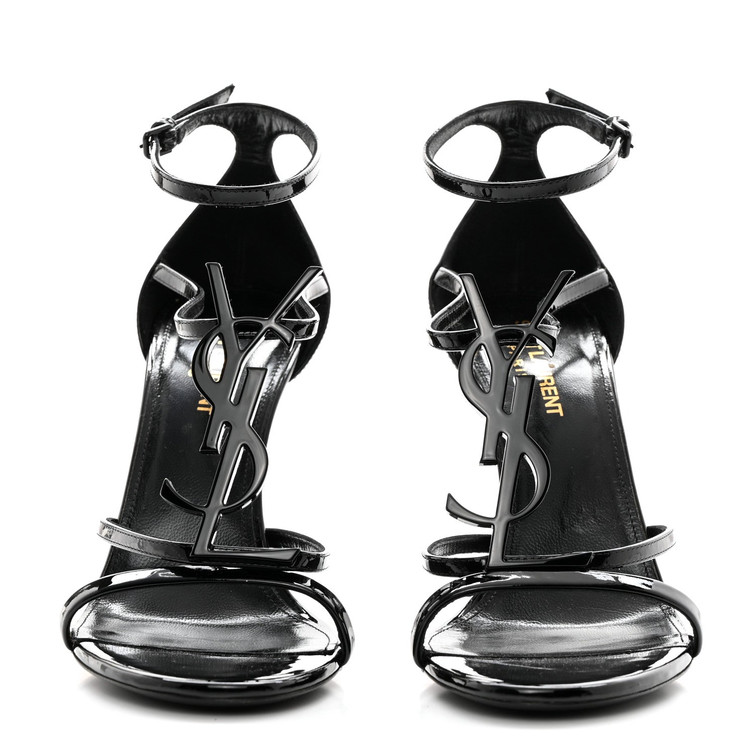 Saint Laurent Patent Cassandra 100 Ankle Strap Sandals 38.5 Black 2 of 8