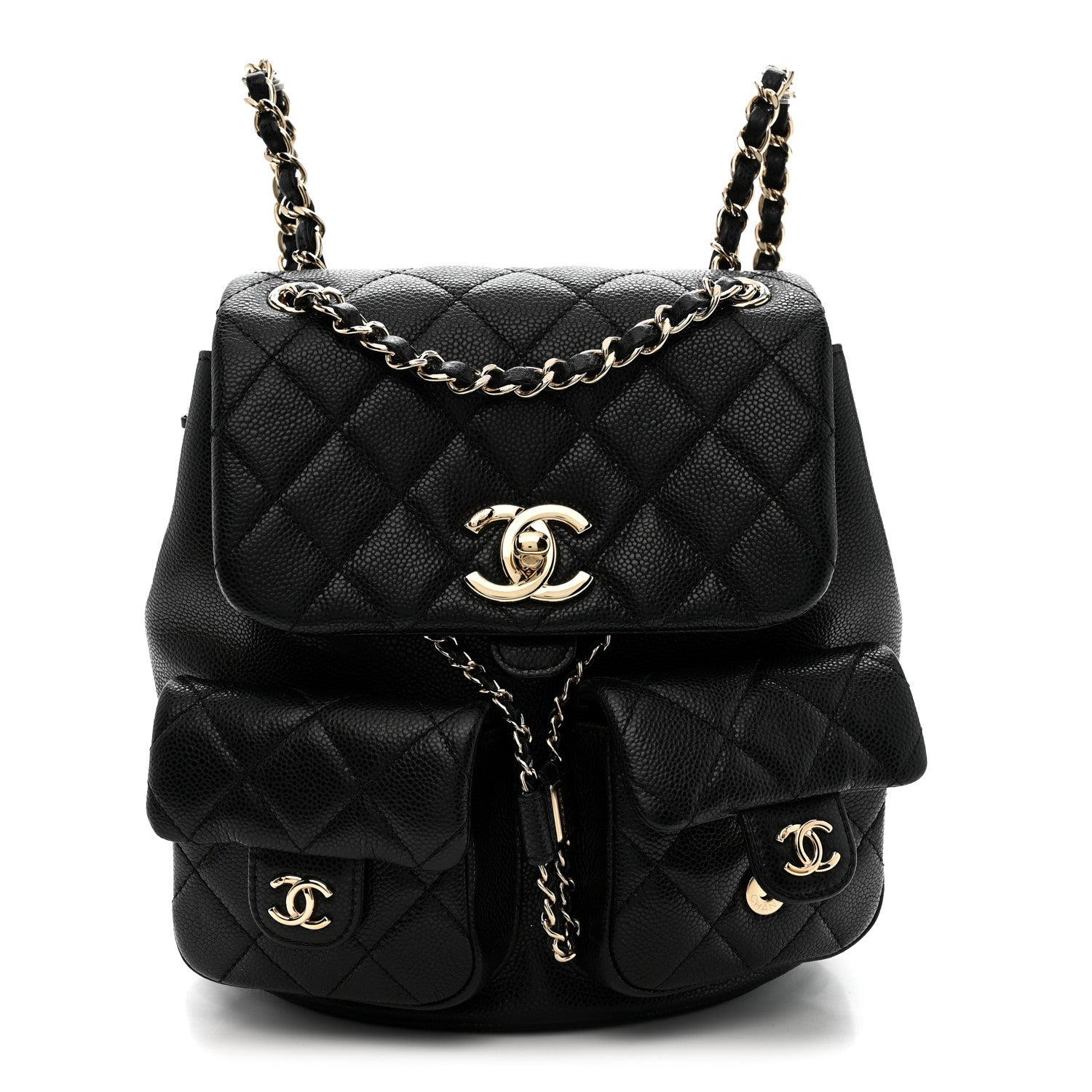 Chanel Shiny Caviar Quilted Medium Duma Pockets Drawstring Backpack Black 1 of 12