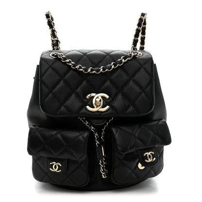 Chanel Shiny Caviar Quilted Medium Duma Pockets Drawstring Backpack Black 1 of 12