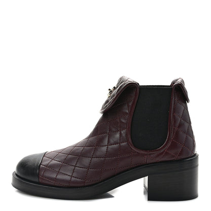 Chanel Lambskin Quilted Cap Toe CC Turnlock Booties 41 Burgundy Black 1 of 8