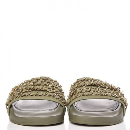 Chanel Canvas Chain Flat Sandals 36 Khaki 2 of 9