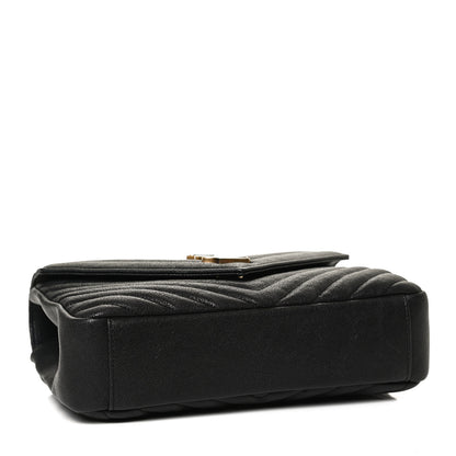 Saint Laurent Sheepskin Matelasse Chevron Monogram Medium College Bag Black 3 of 10