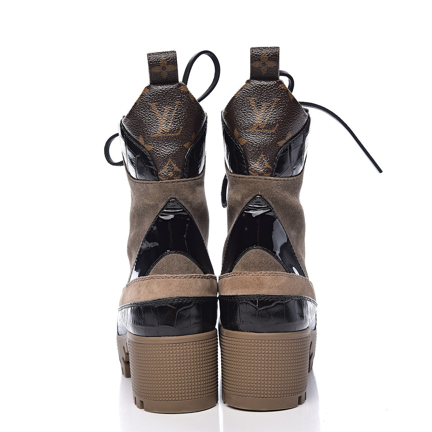 Suede Calfskin Monogram Laureate Platform Desert Boots 36 Taupe