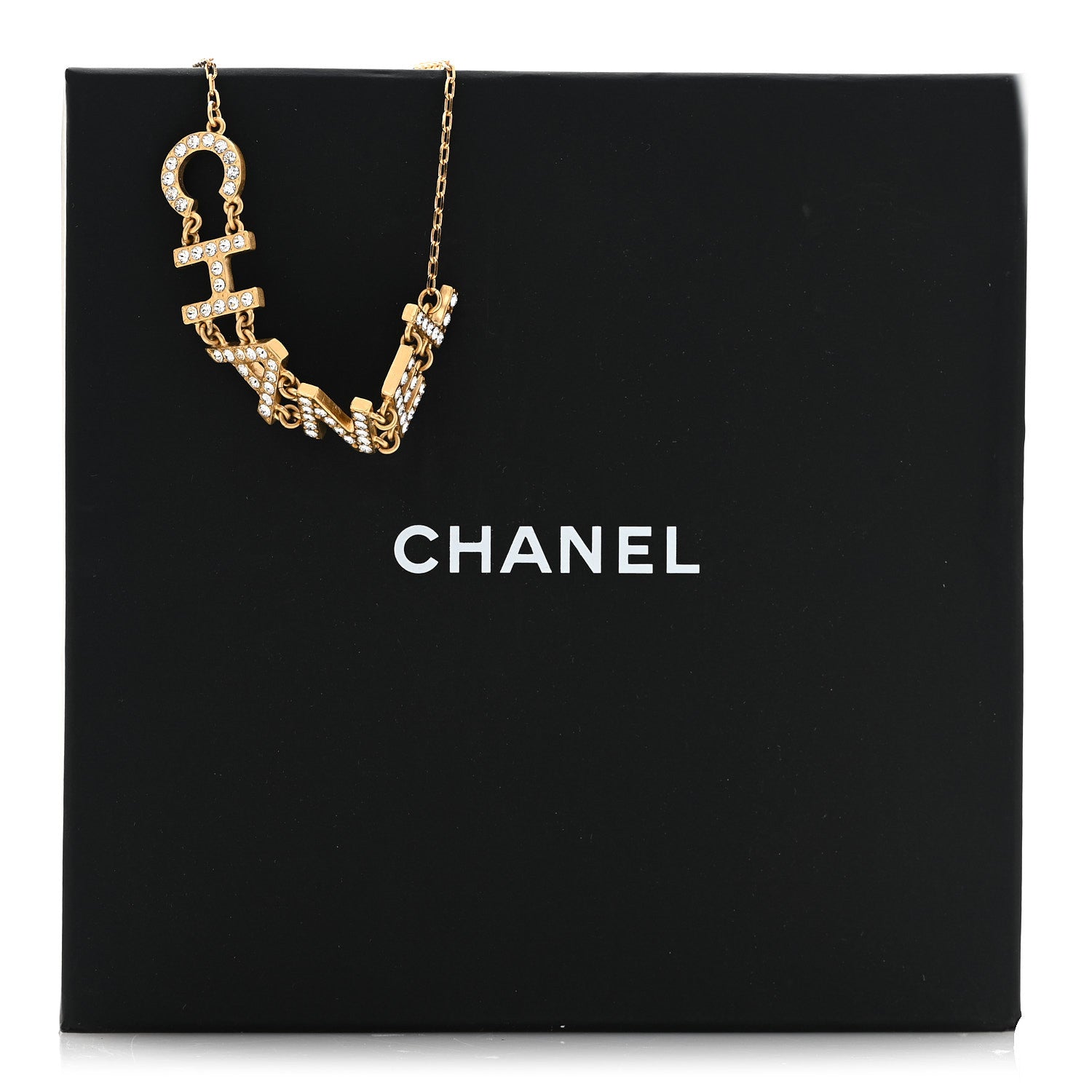 Chanel Metal Crystal 90's Icon Logo Necklace Gold 7 of 7