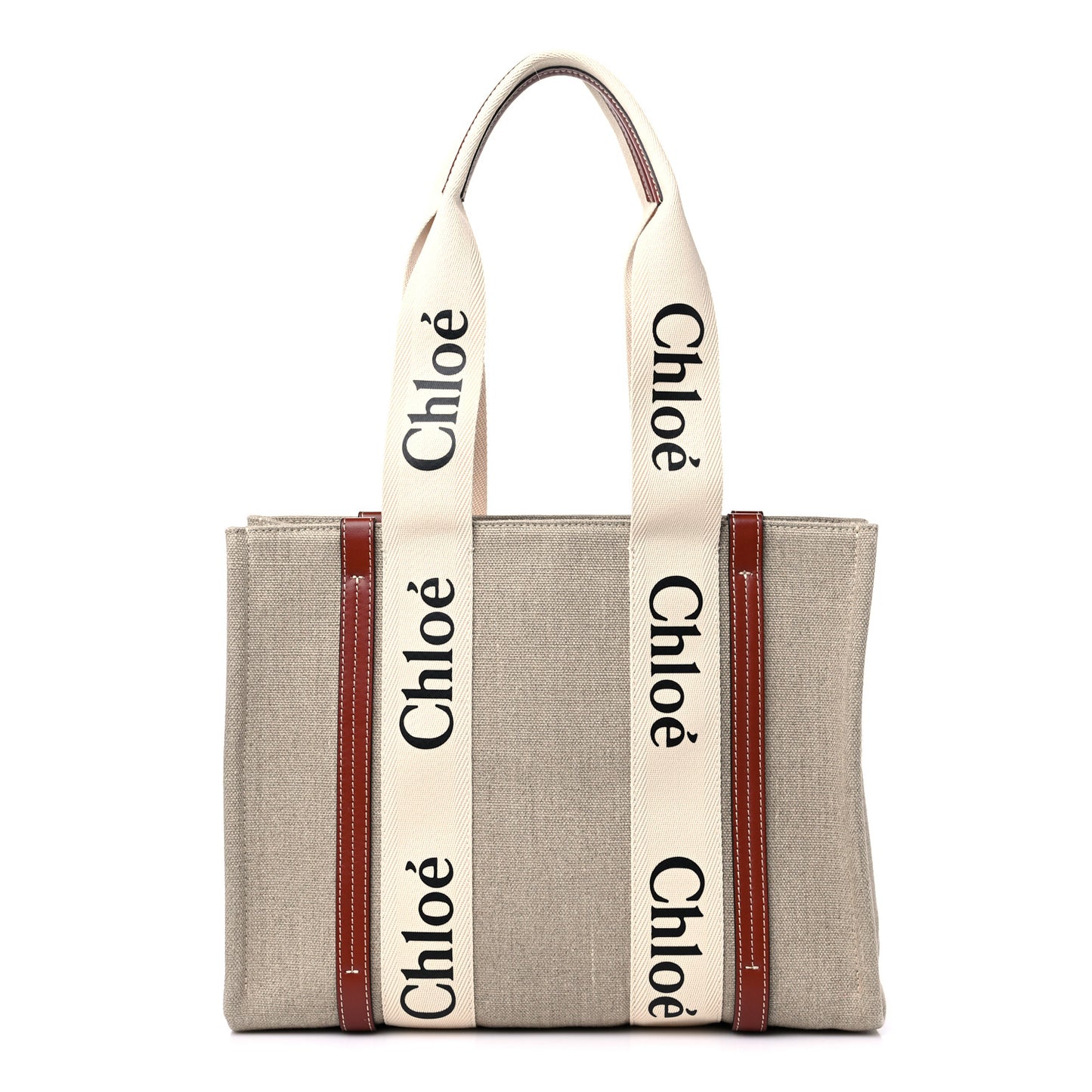 Cotton Calfskin Medium Woody Ribbon Tote White Brown
