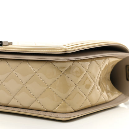 Chanel Patent Chevron Quilted New Medium Boy Flap Light Beige 10 of 10