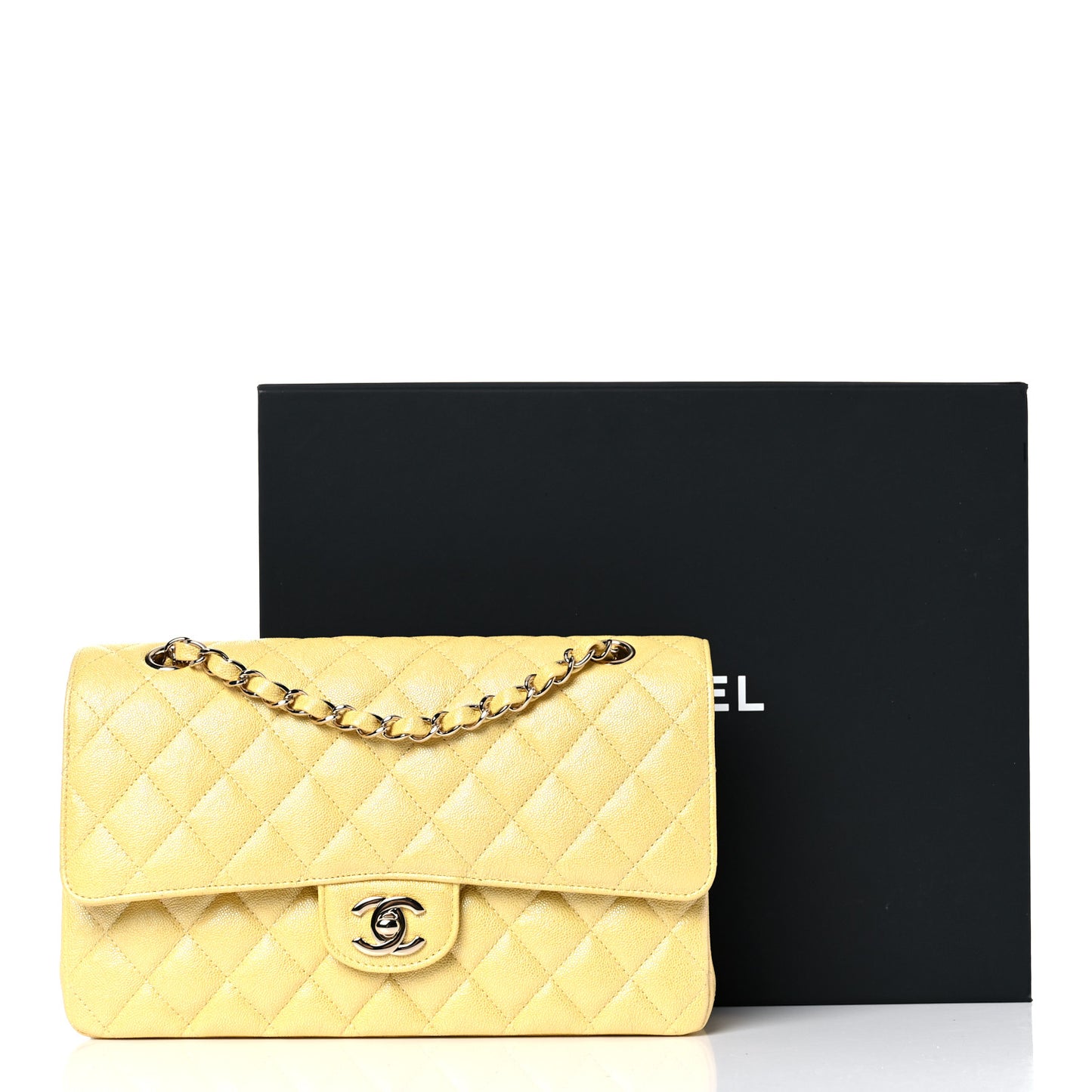 Iridescent Caviar Quilted Medium Double Flap Yellow