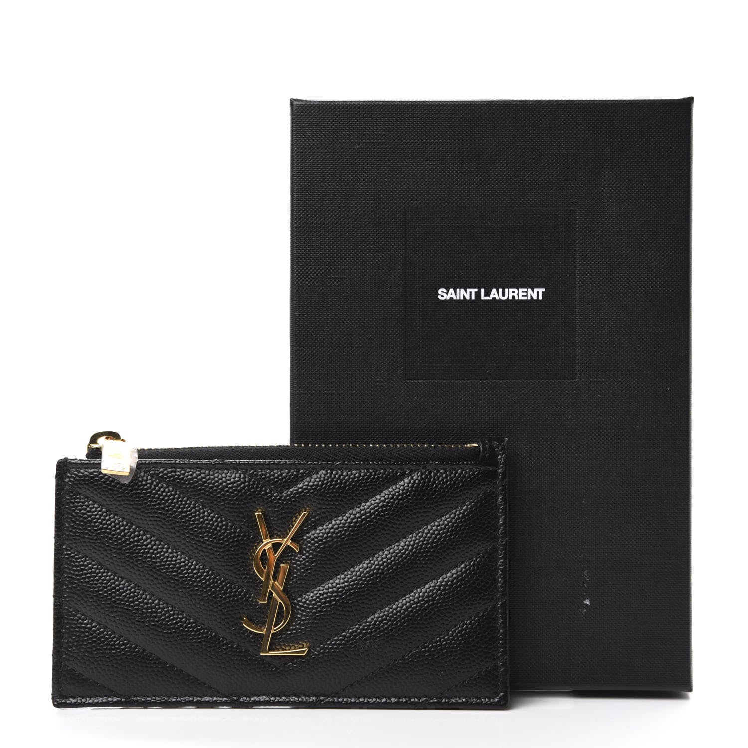 Saint Laurent Grain De Poudre Matelasse Chevron Monogram Fragments Zippered Card Case Coal 7 of 7