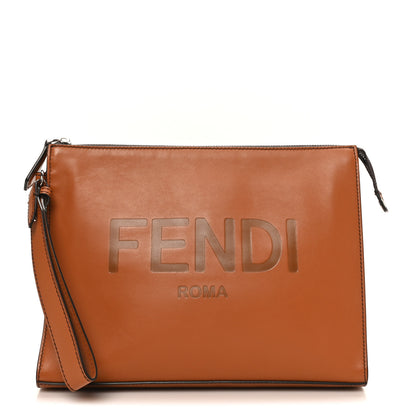 Fendi Vitello Grace Light Logo Clutch Bag Brandy 1 of 8