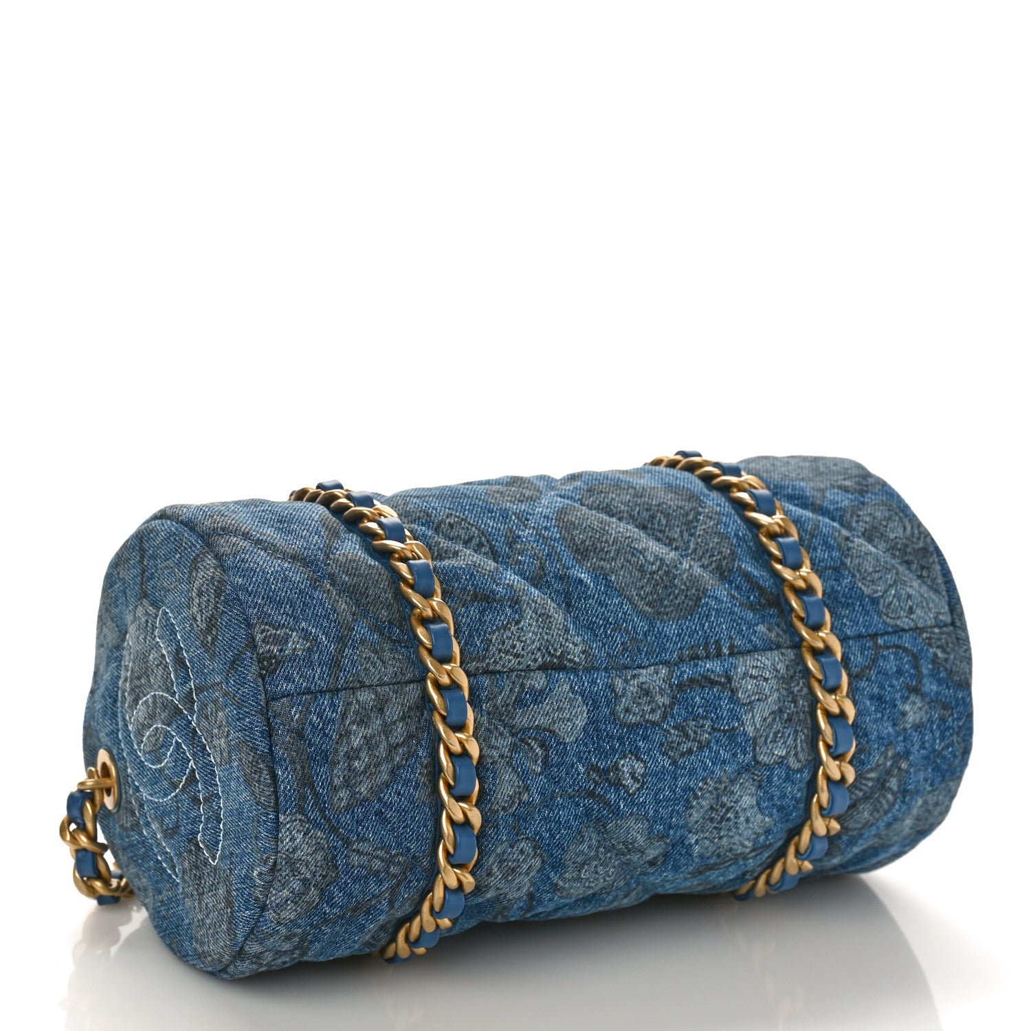 Chanel Denim Printed Destination Chenonceau Bowling Bag Blue Grey White 4 of 9