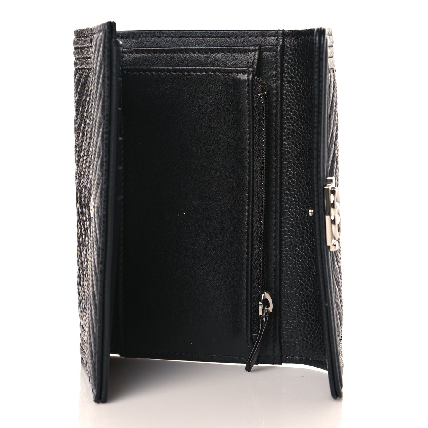 Caviar Chevron Quilted Medium Boy Flap Wallet Black