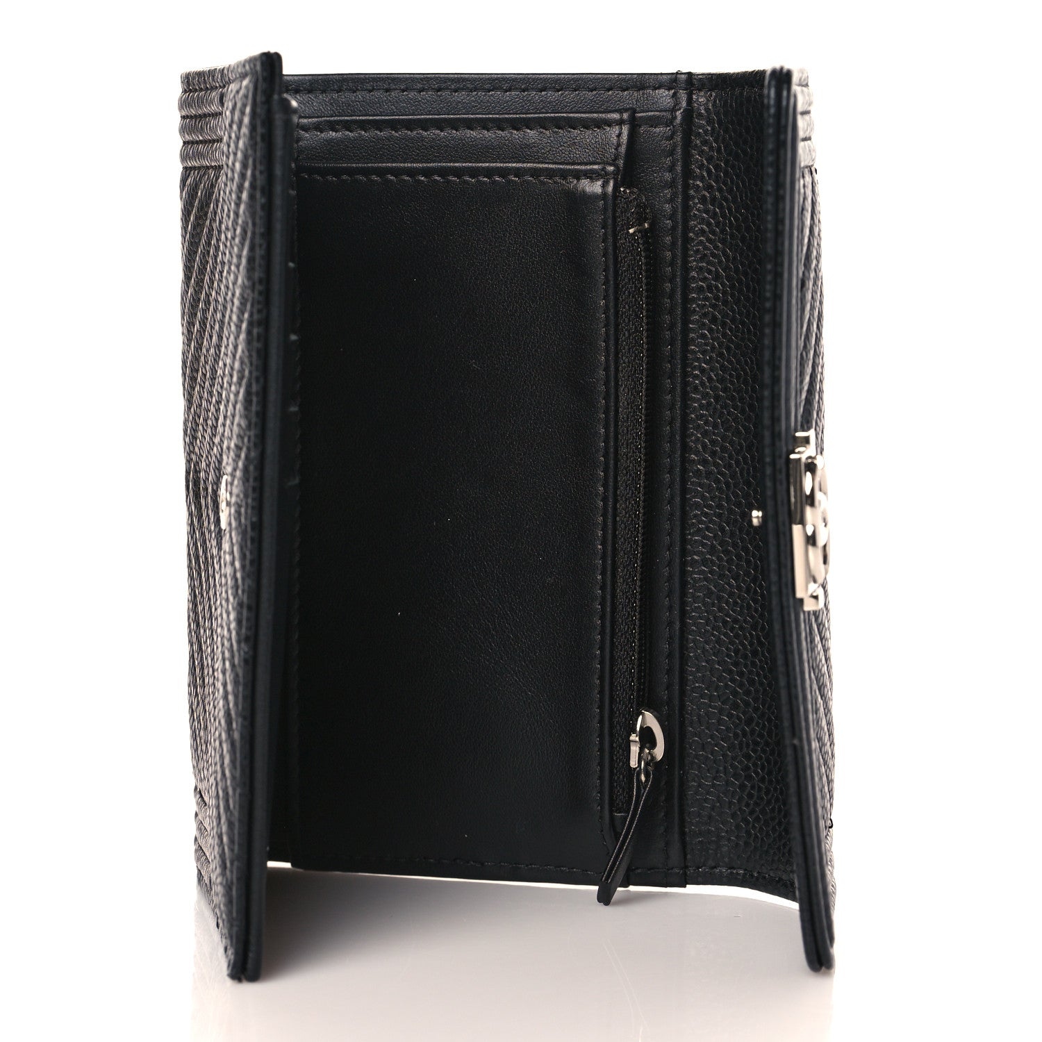 Chanel Caviar Chevron Quilted Medium Boy Flap Wallet Black 5 of 9