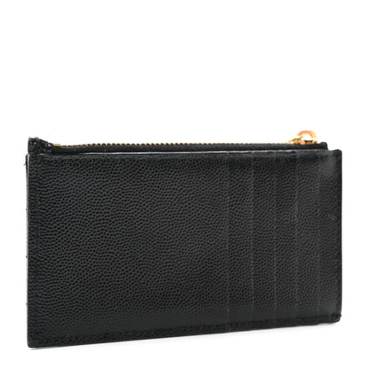 Saint Laurent Grain De Poudre Matelasse Chevron Monogram Fragments Zippered Card Case Black 3 of 7