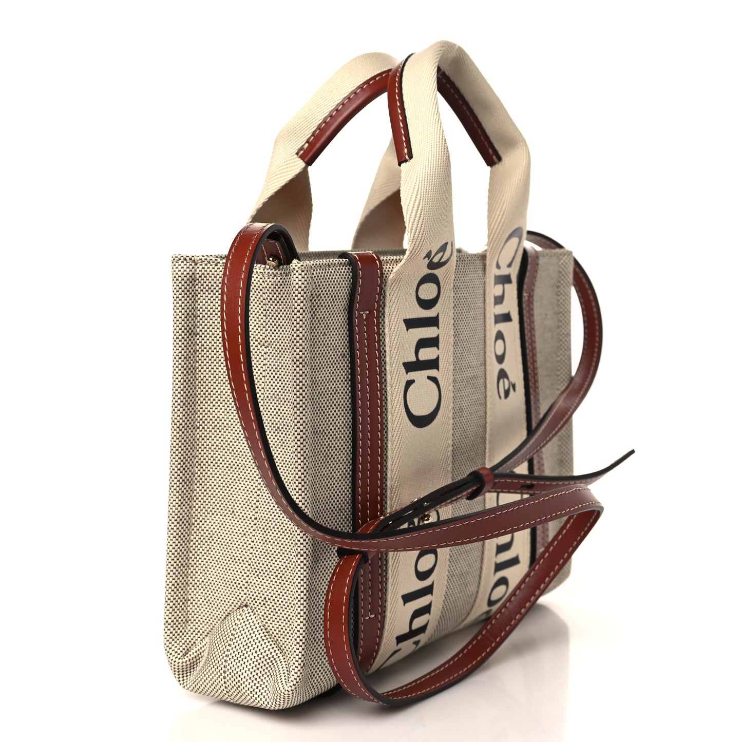 Cotton Calfskin Small Woody Ribbon Tote With Strap White Brown