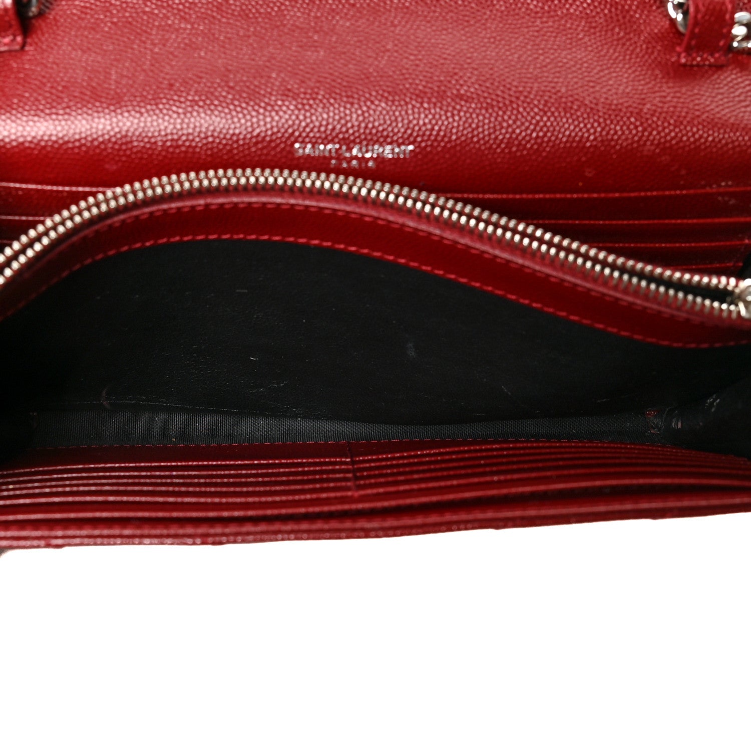 Saint Laurent Grain De Poudre Matelasse Chevron Monogram Chain Wallet Palissandre 6 of 10