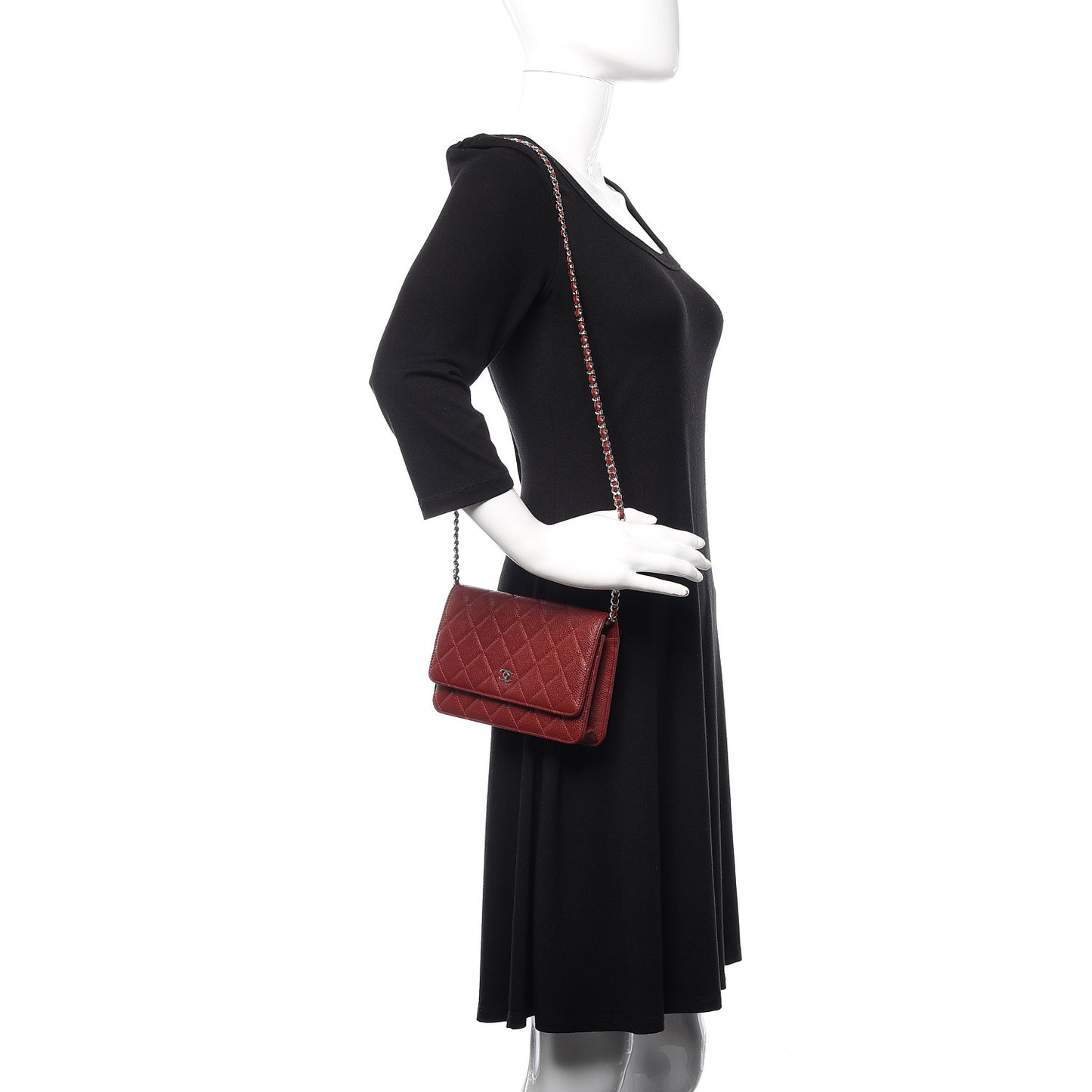 Caviar Quilted Wallet On Chain WOC Dark Red