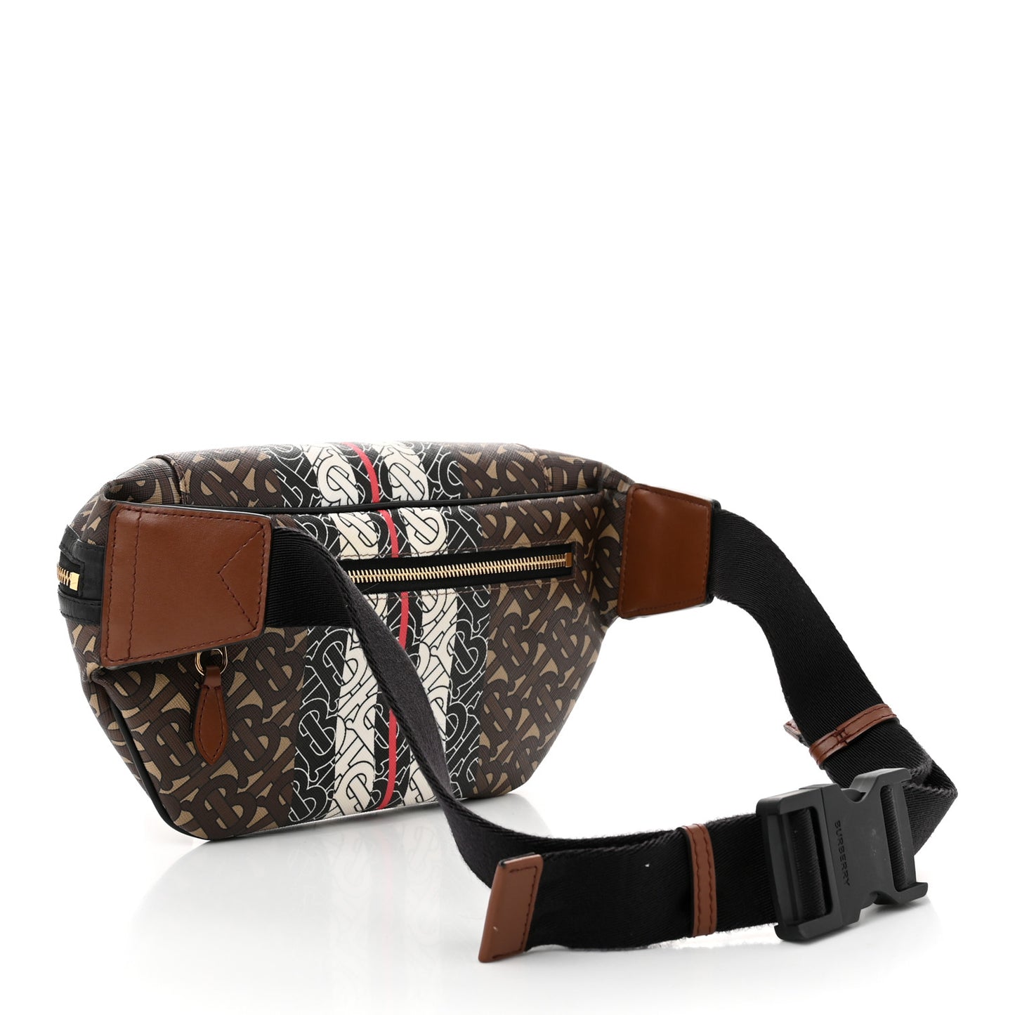 E-Canvas Monogram Stripe Medium Sonny Bum Bag Bridle Brown