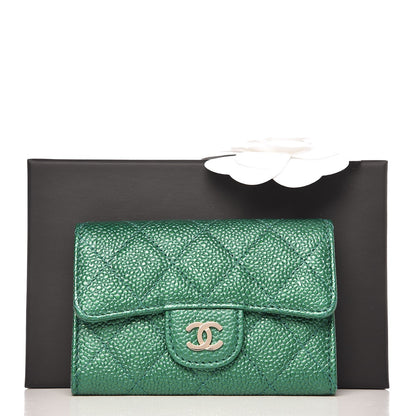 Chanel Metallic Caviar Quilted Card Holder Wallet Green 9 of 9