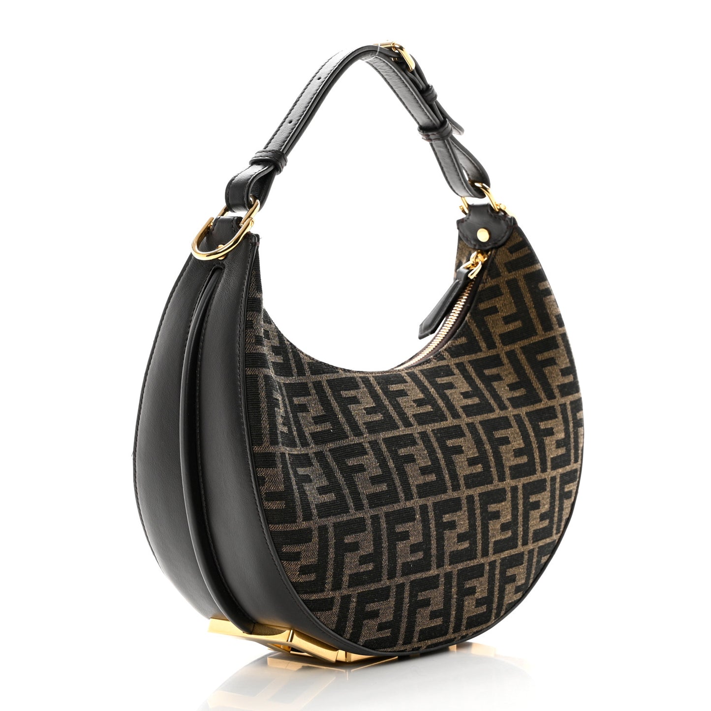 Fabric Jacquard Vitello Grace FF 1974 Small Fendigraphy Hobo Bag Tobacco Moro Ebano