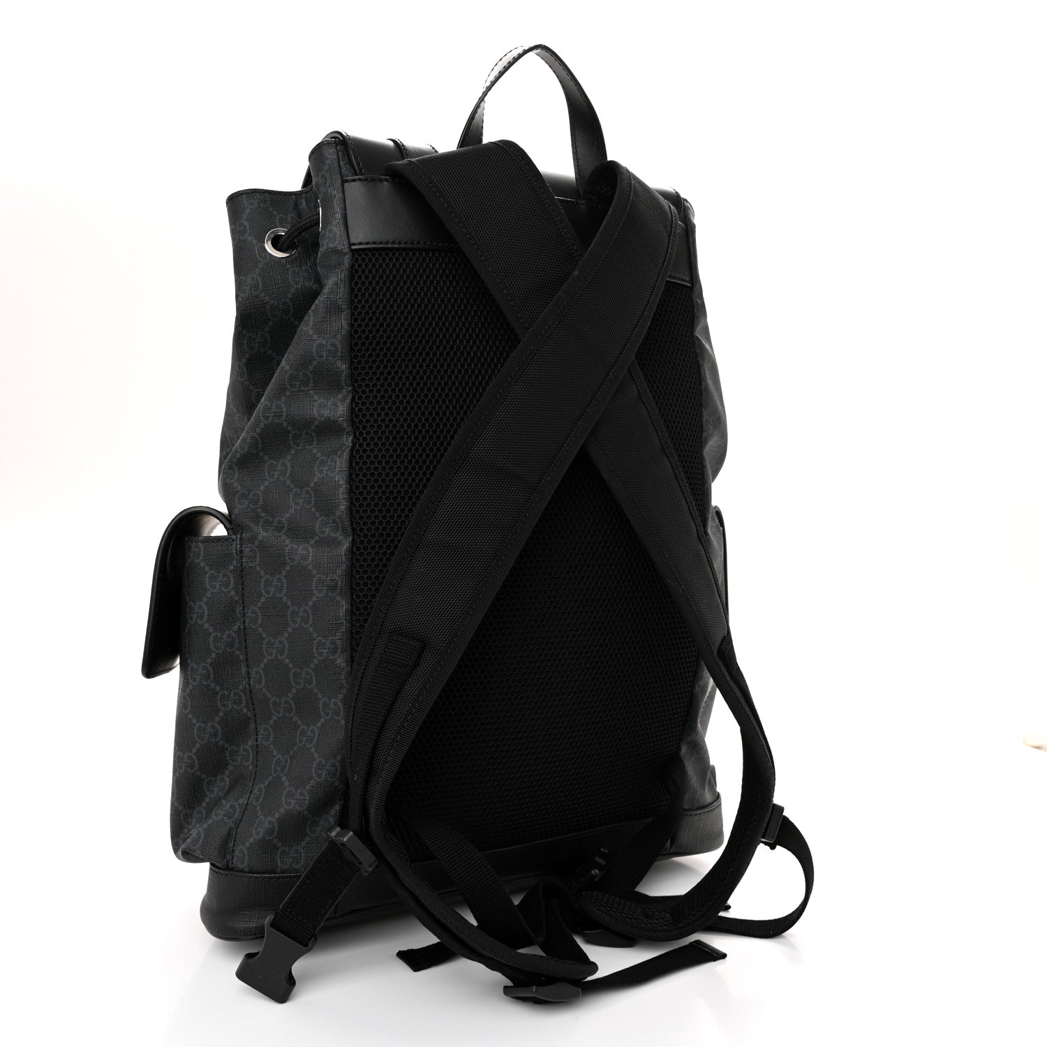 Gucci Soft GG Supreme Monogram Calfskin Web Double Buckle Backpack Black 3 of 11