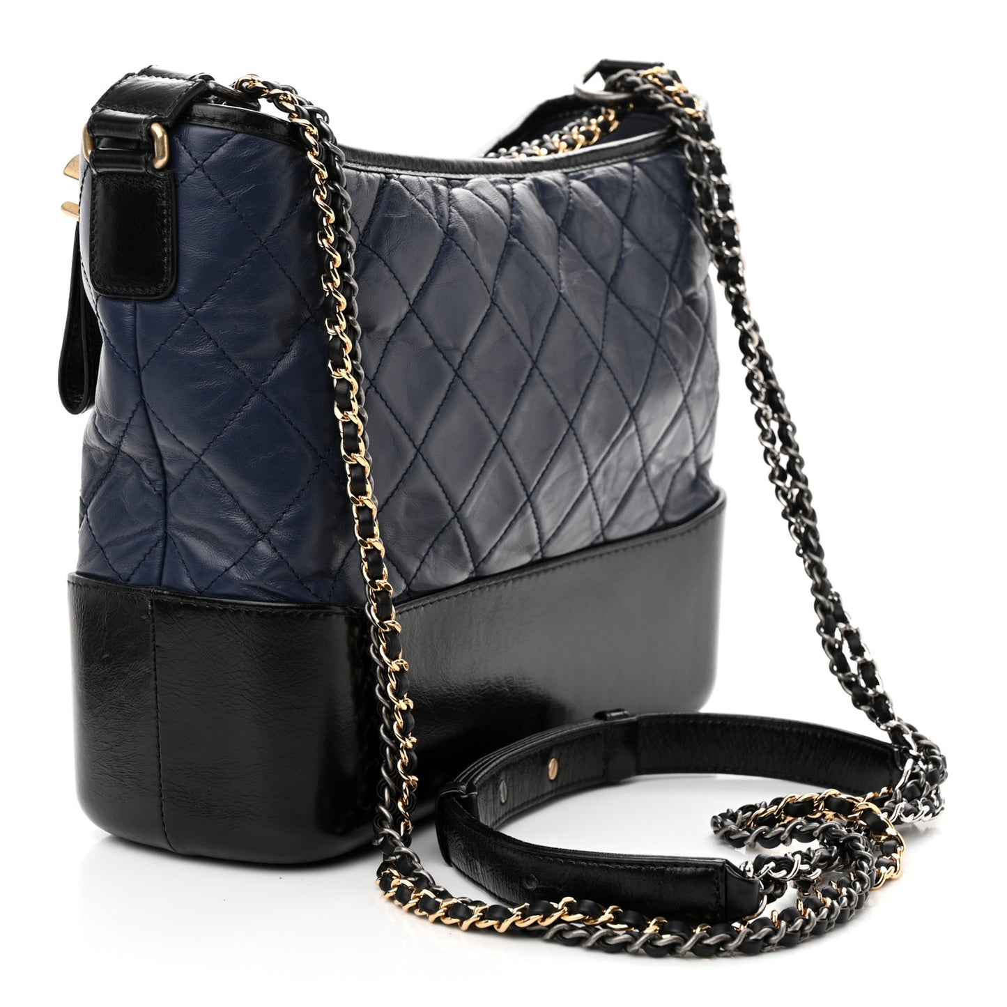 Aged Calfskin Quilted Medium Gabrielle Hobo Navy Black