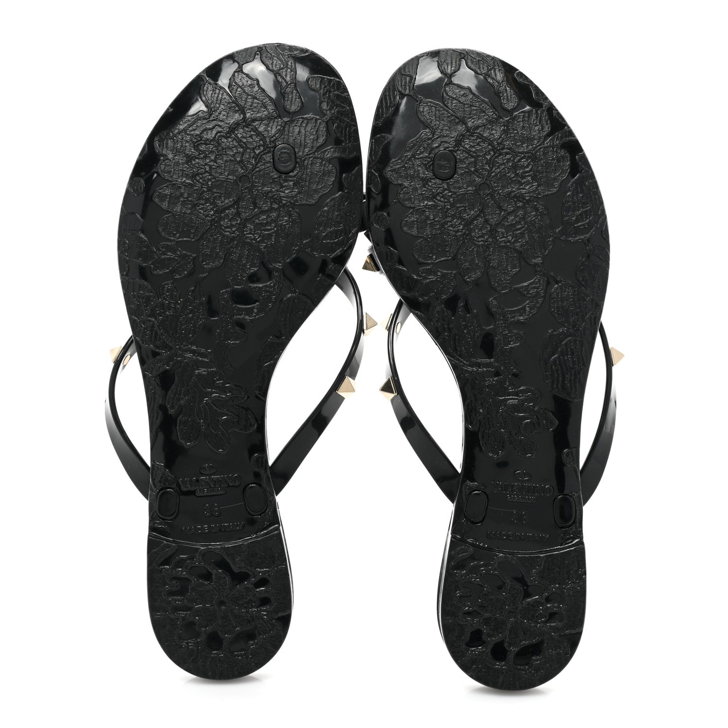 PVC Jelly Rockstud Bow Thong Sandals 38 Black