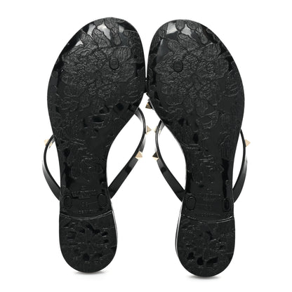 Valentino Garavani PVC Jelly Rockstud Bow Thong Sandals 38 Black 5 of 9