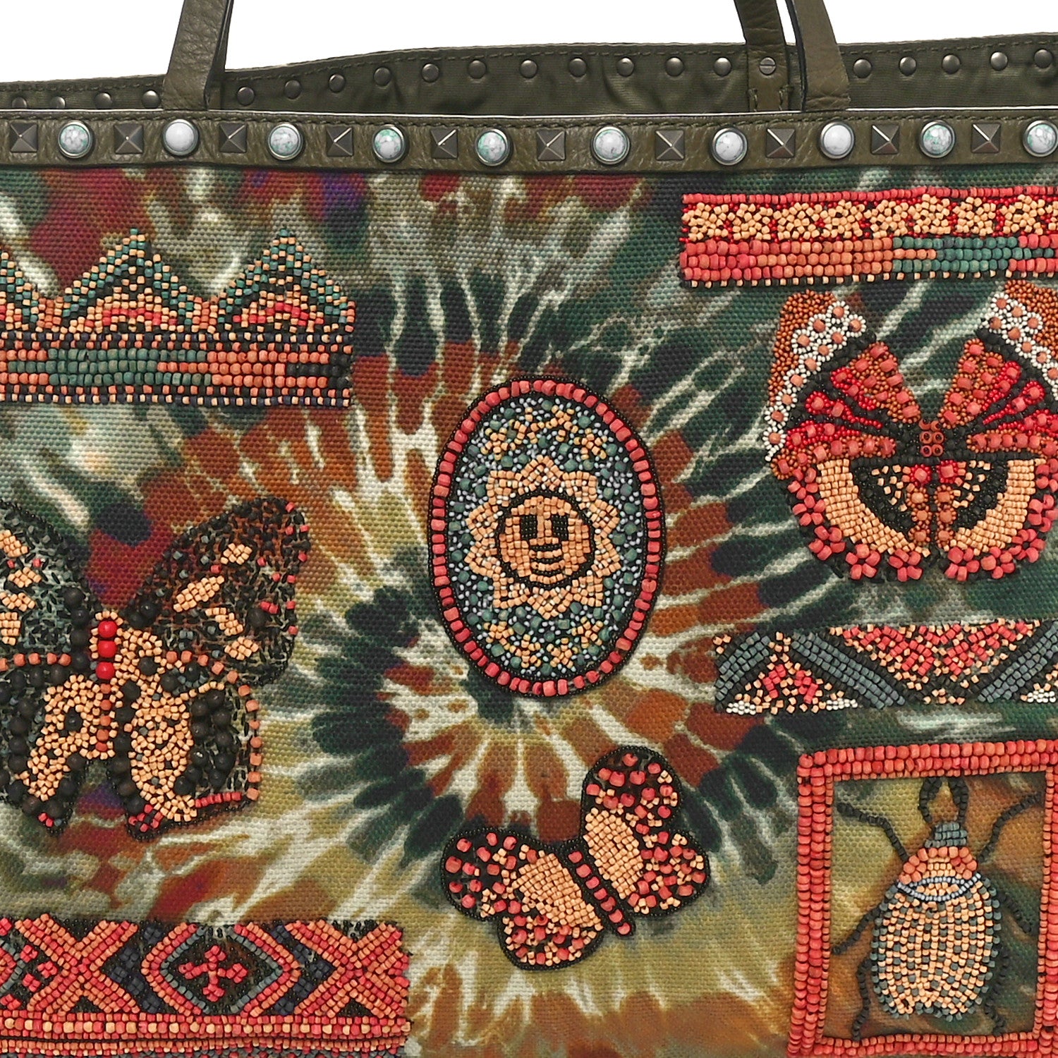 Valentino Garavani Canvas Tie Dye Beaded Rockstud Rolling Tote Bag Multicolor 7 of 9