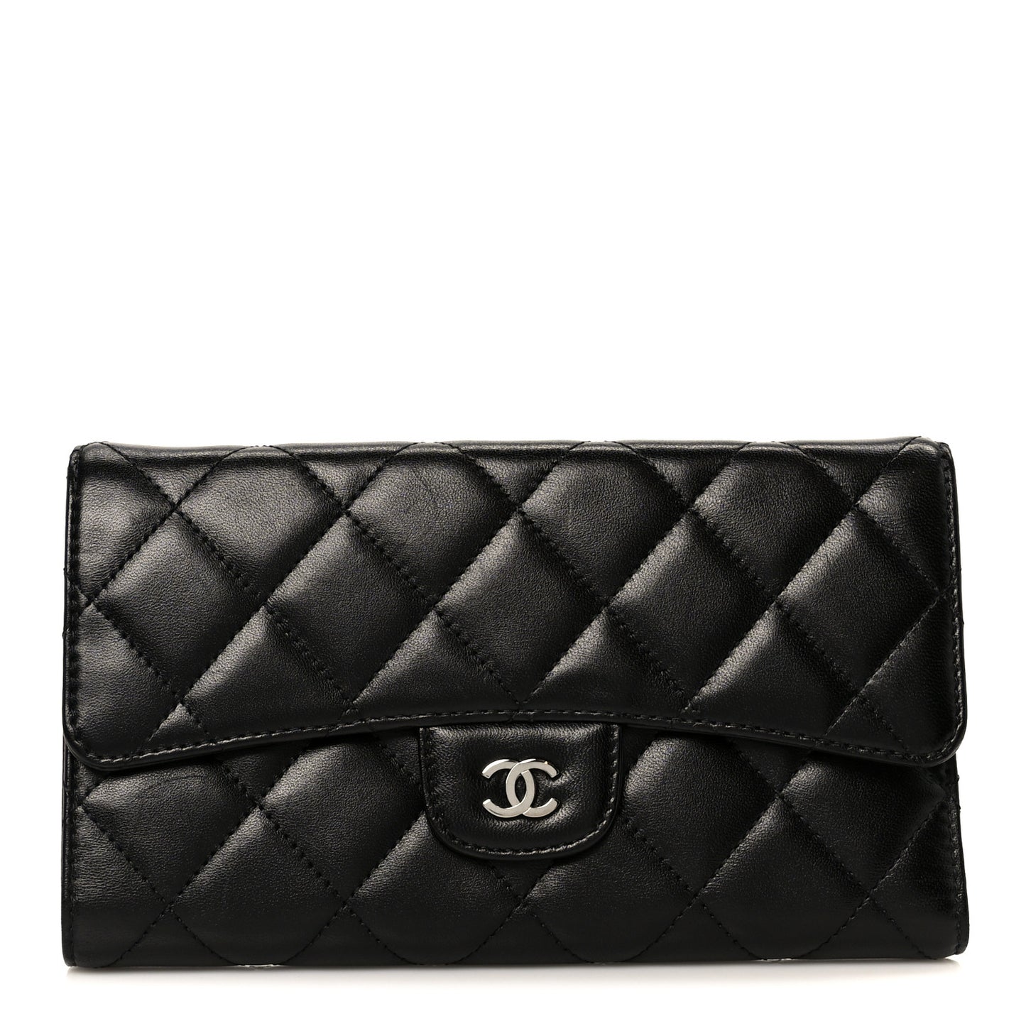 Lambskin Quilted Large Flap Wallet Black