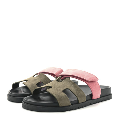 Hermes Suede Goatskin Womens Chypre Sandals 38 Toundra Rose Du Desert 3 of 9