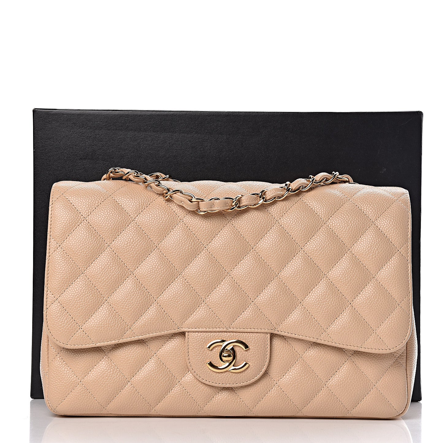 Caviar Quilted Jumbo Single Flap Beige Clair
