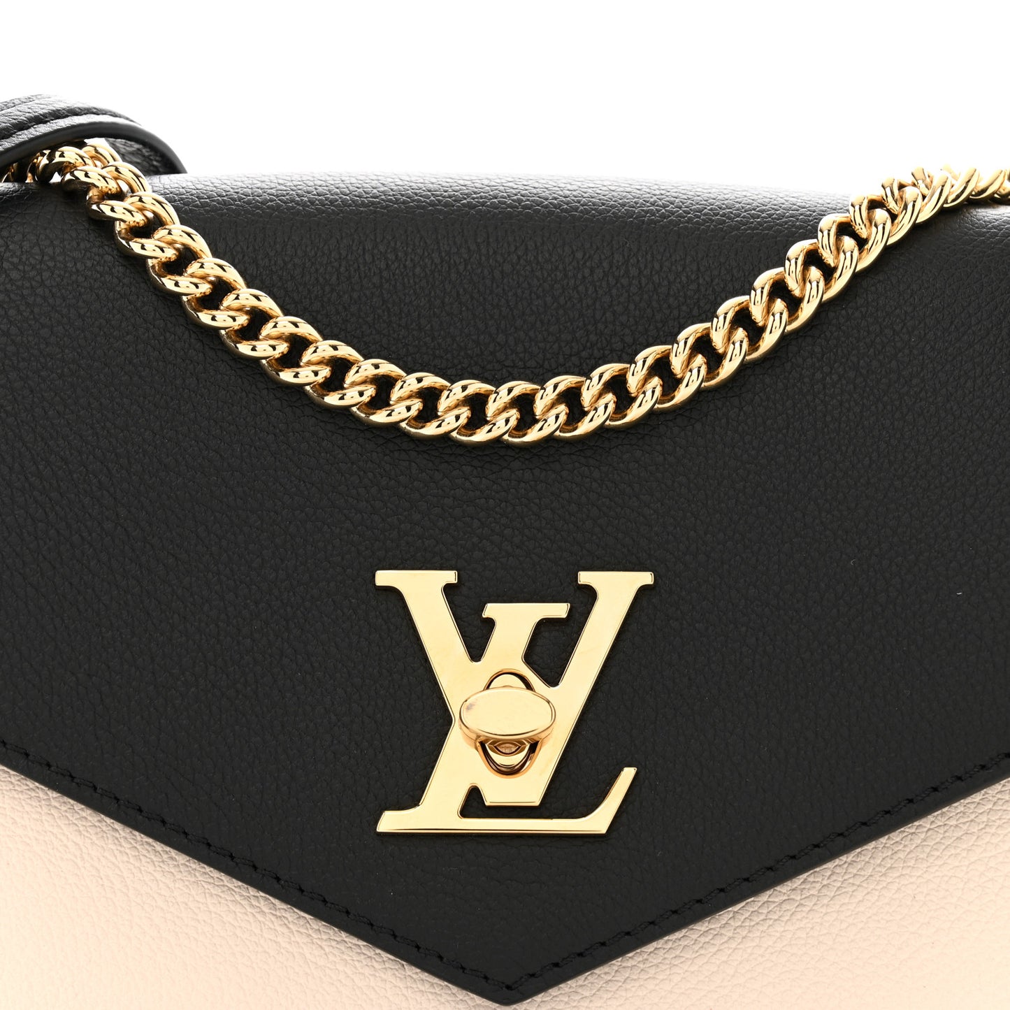 Soft Calfskin Mylockme Chain Bag BB Black Creme