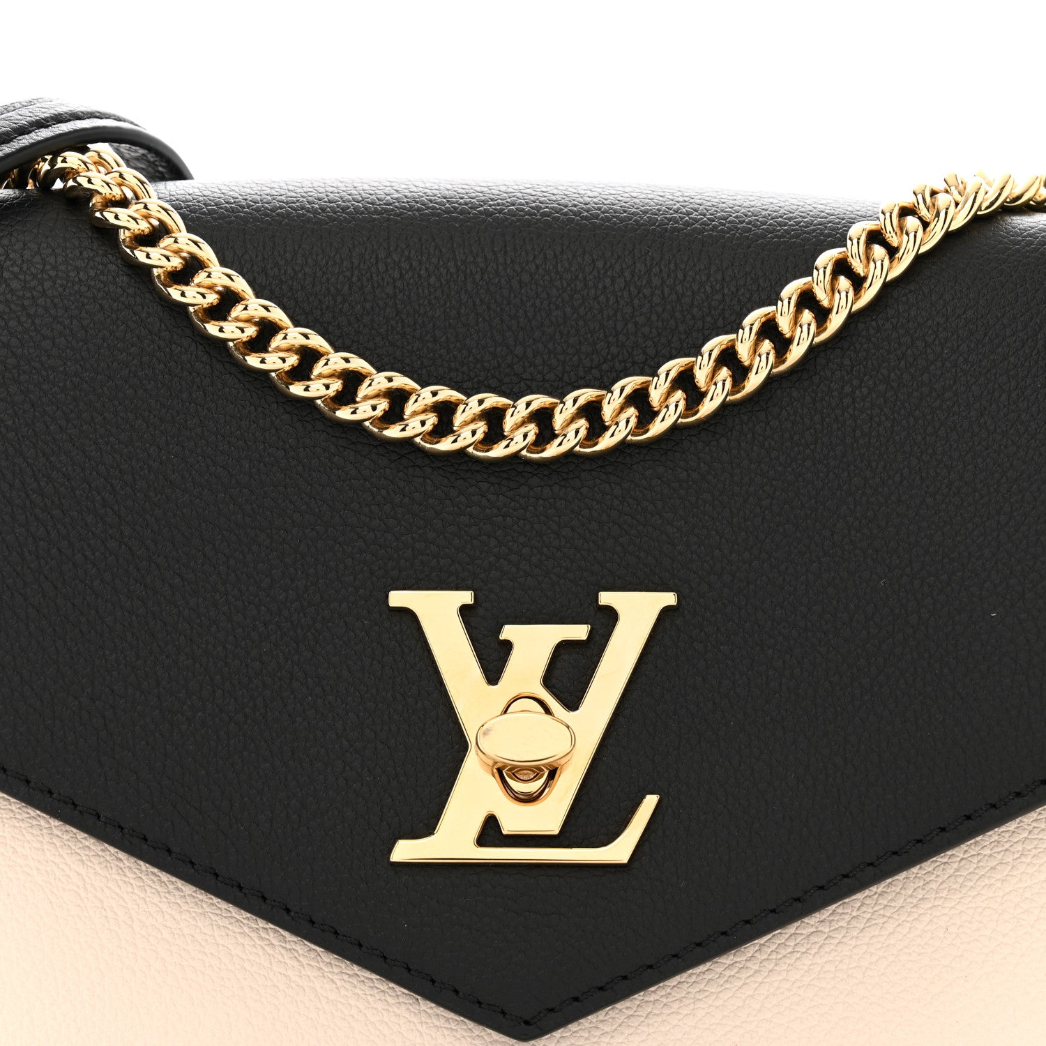 Louis Vuitton Soft Calfskin Mylockme Chain Bag BB Black Creme 7 of 10