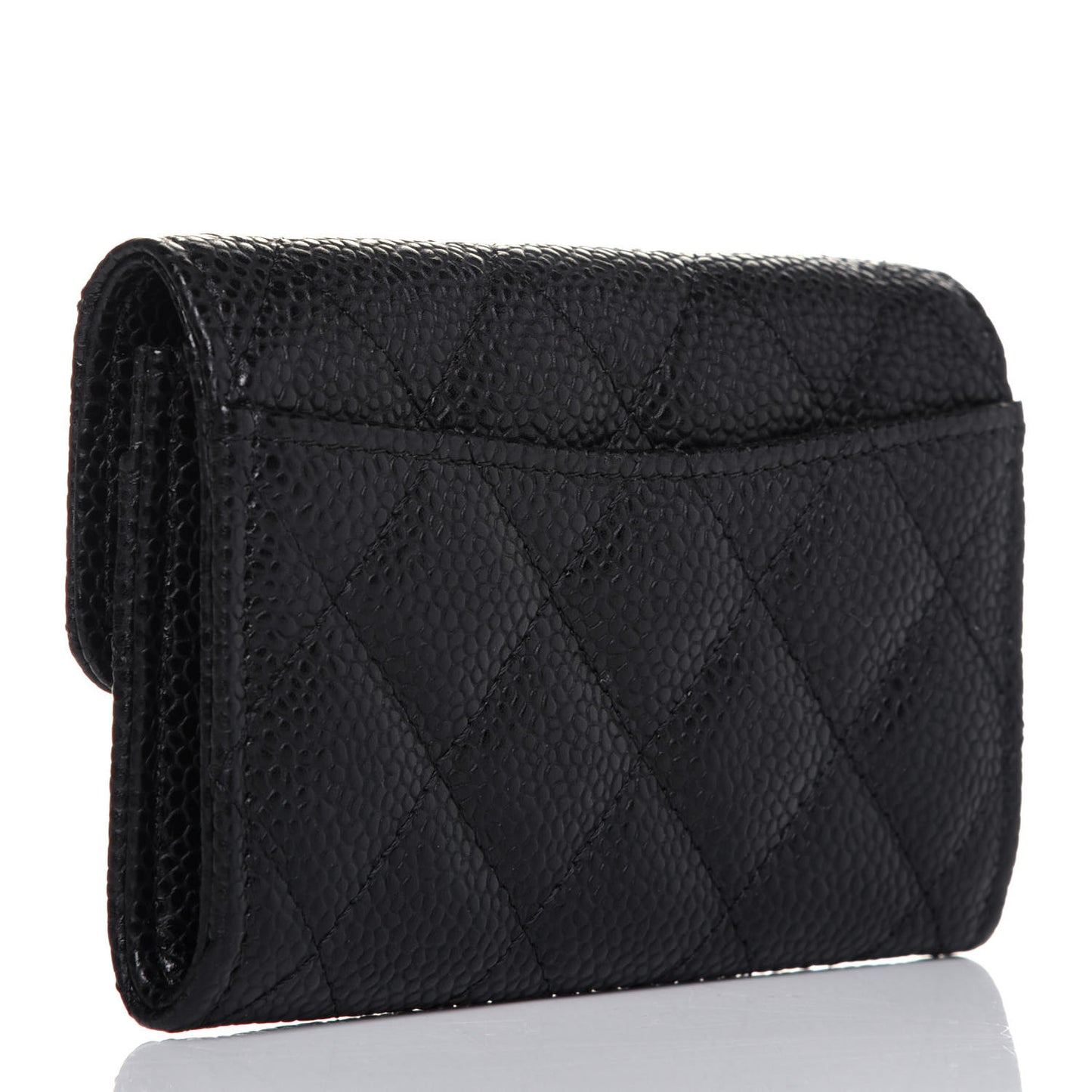 Caviar Quilted Flap Card Holder Wallet Black