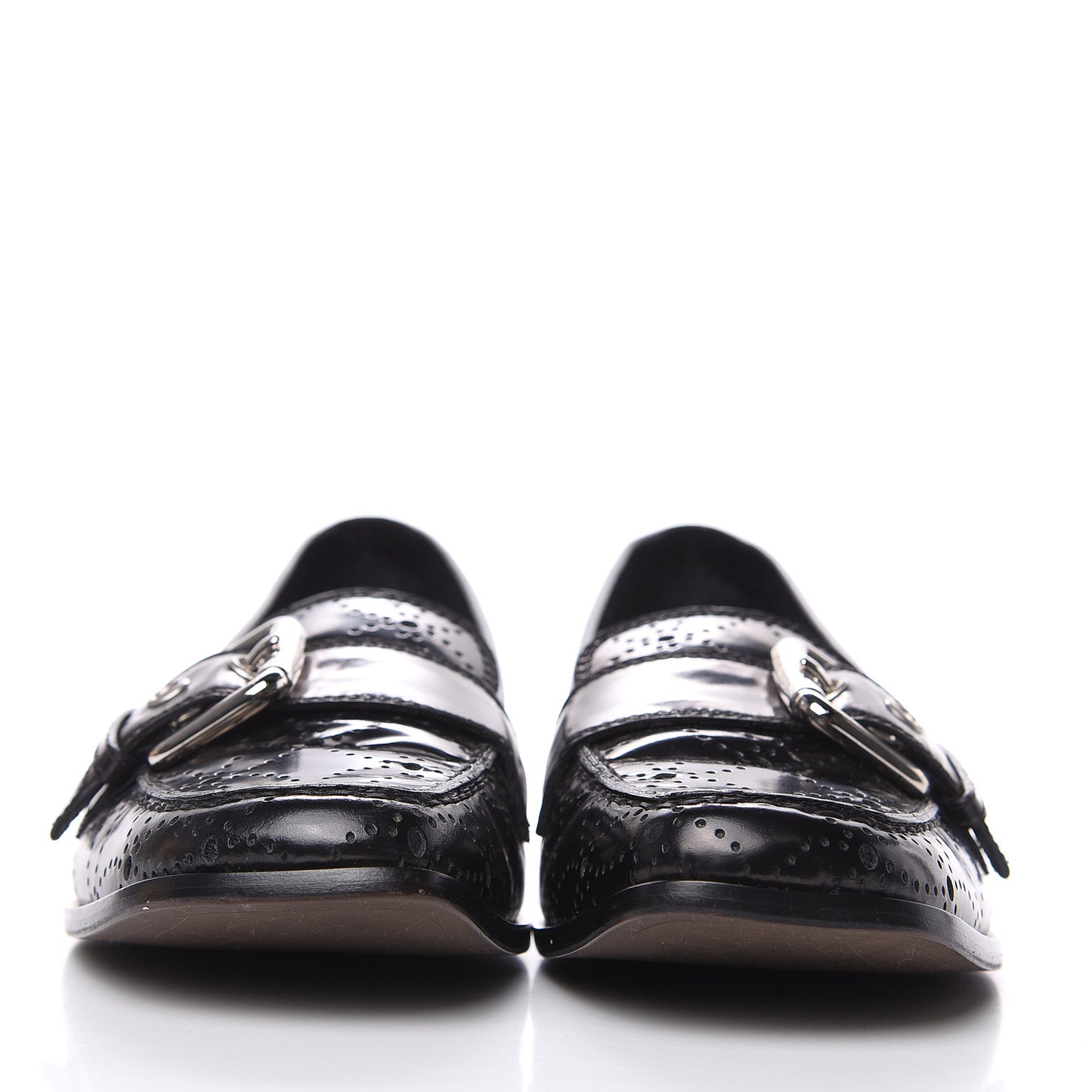 Glazed Calfskin Perforated Loafers 40 Black
